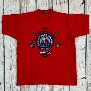 Vintage United States Marines Gilbert Islands Military 1990s Red Crewneck Tshirt